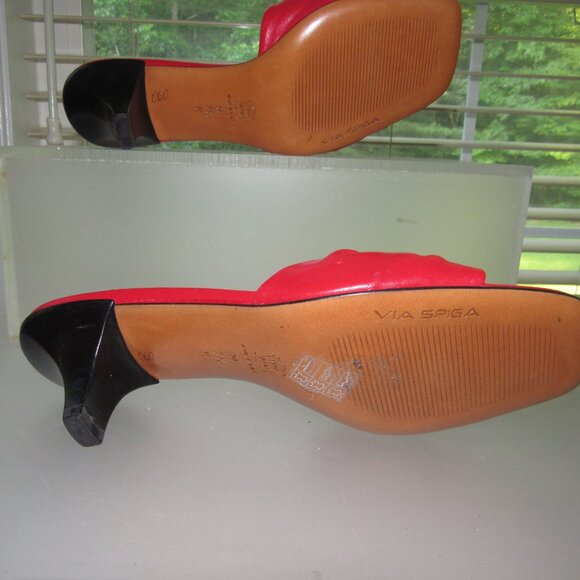 Via Spiga Red Leather Knot Slip-On Coquette Kitten Heels Shoes Size 7.5M Italy